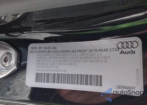 2013 Audi S5 3.0T Premium Plus из США, поврежденный, VIN WAUCGAFH2DN002334